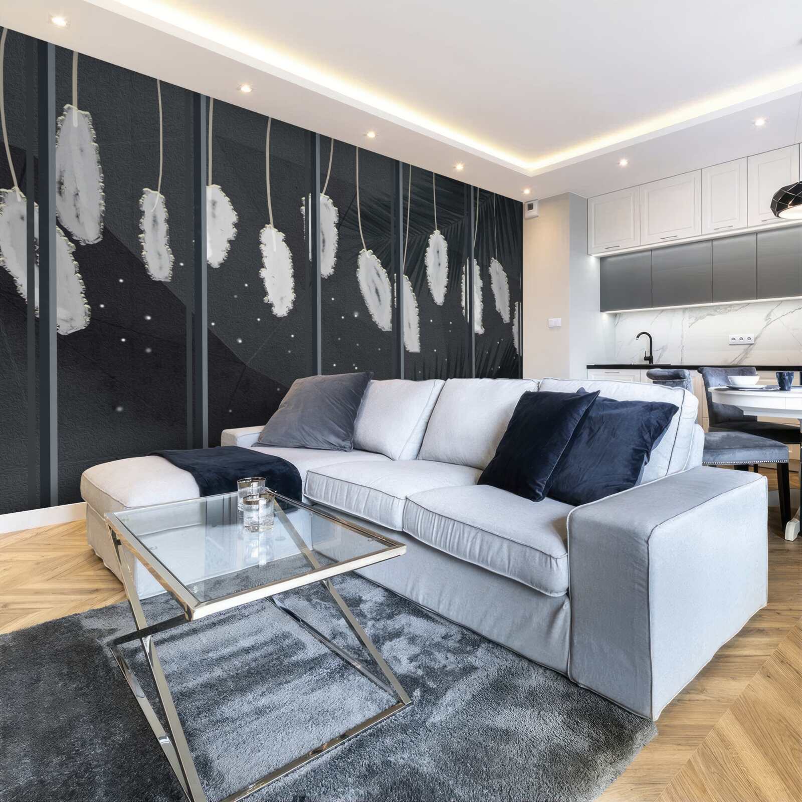 Fototapet puf în spatele geamului de seară