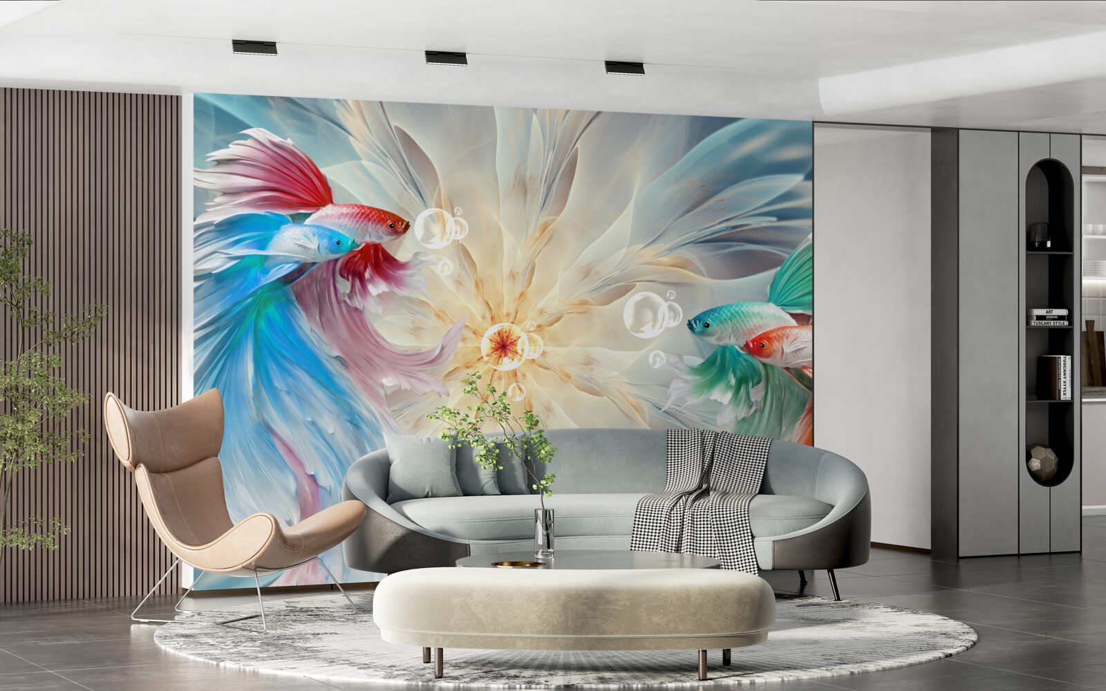 Fototapet pești viu colorați cu cozi magnifice