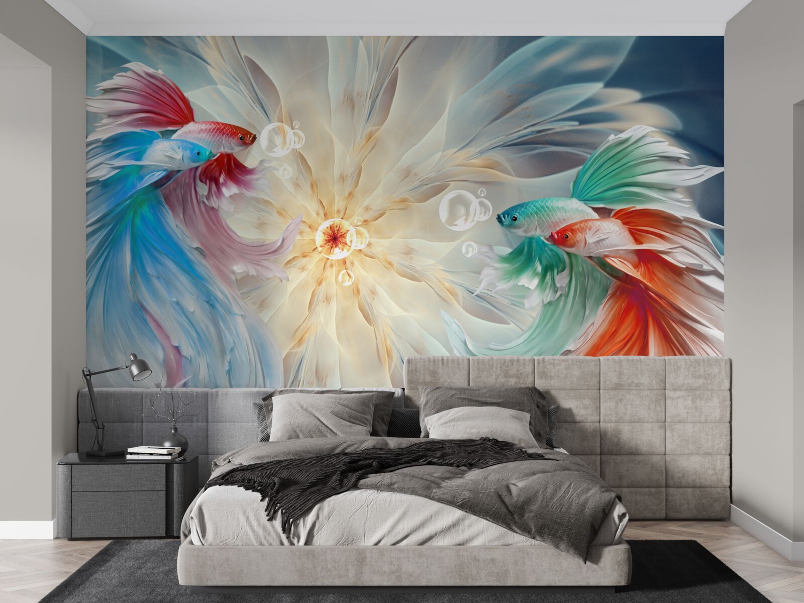 Fototapet pești viu colorați cu cozi magnifice