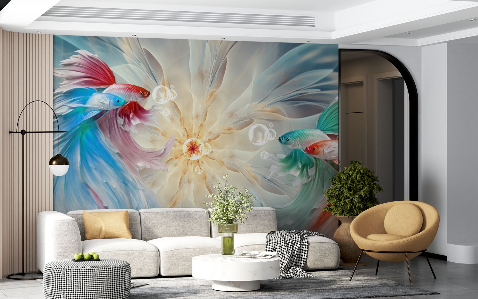 Fototapet pești viu colorați cu cozi magnifice