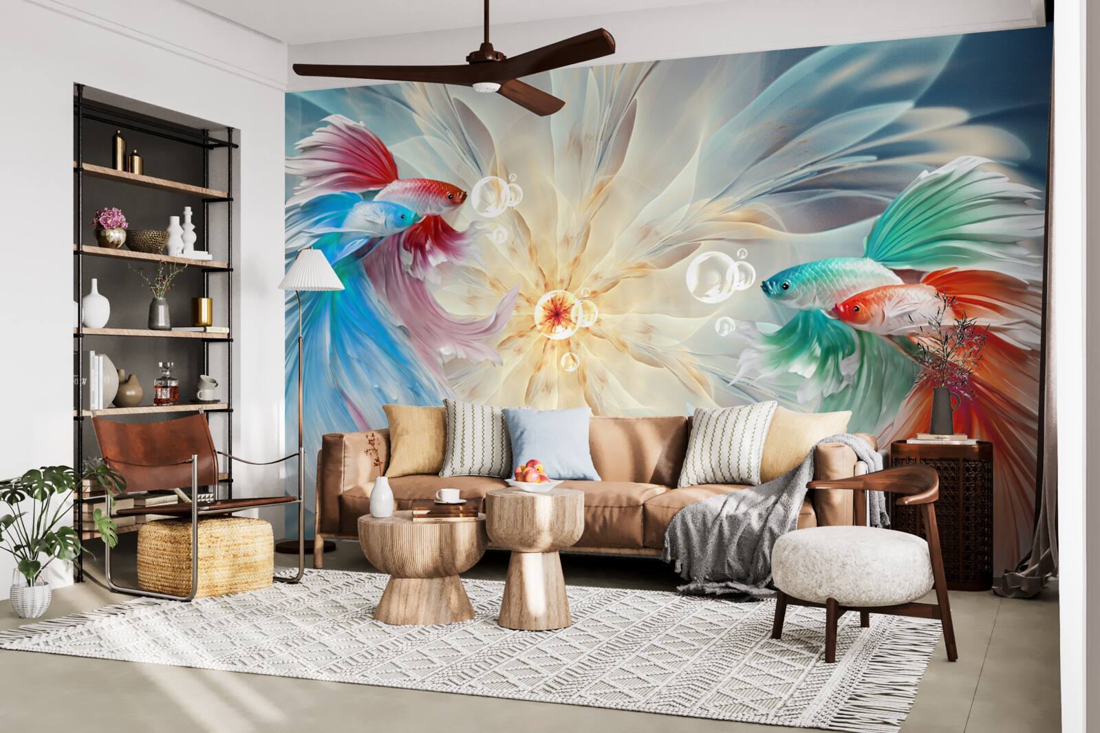 Fototapet pești viu colorați cu cozi magnifice