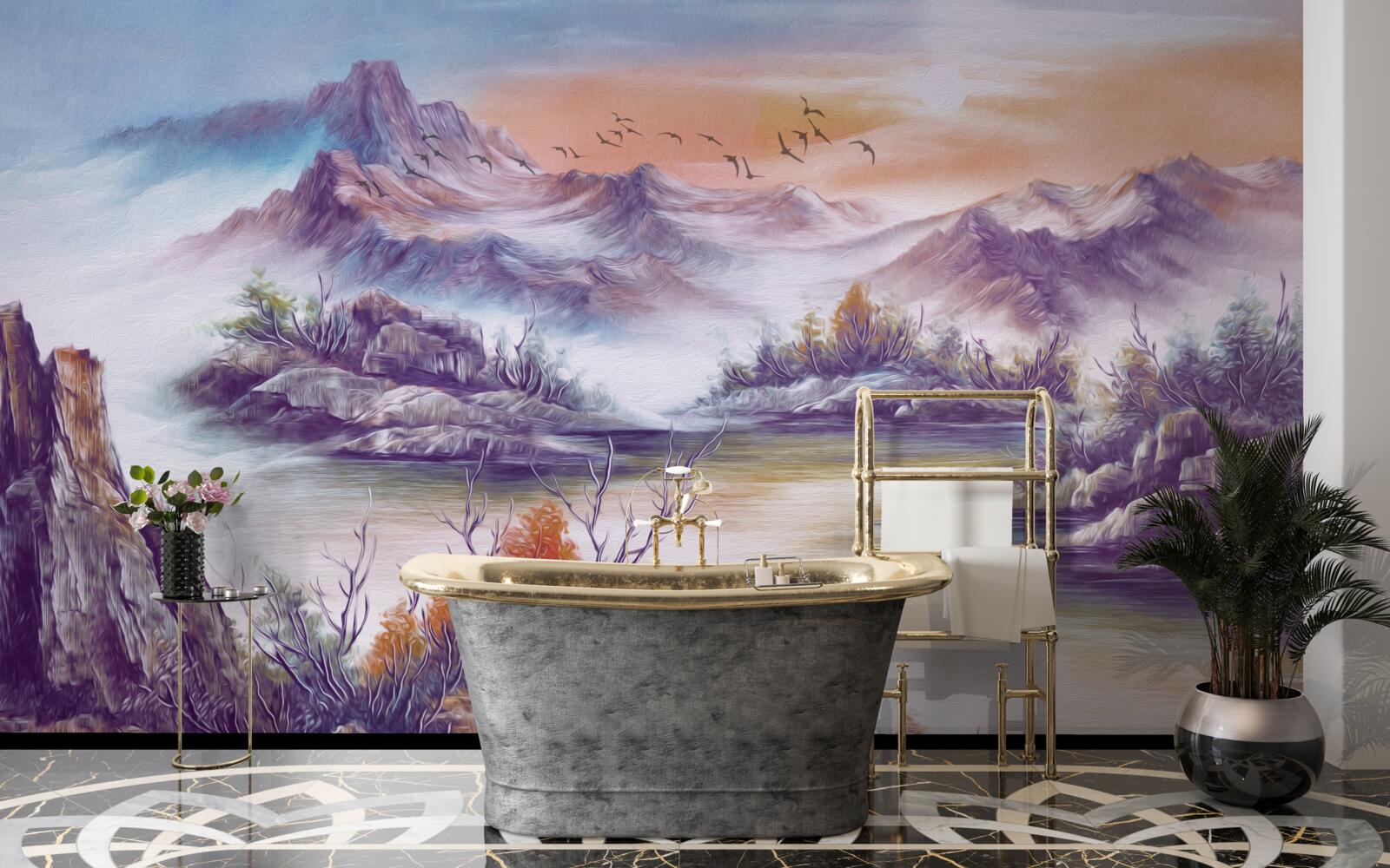 Fototapet munții sunt acoperiți de ceață