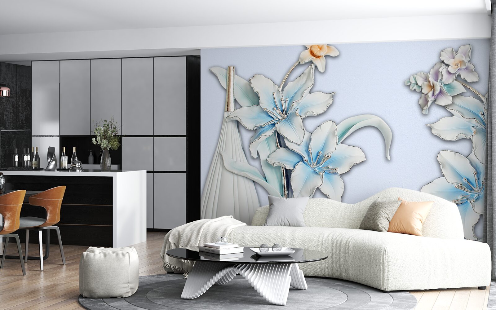 Fototapet buchet de crini albi și albaștri