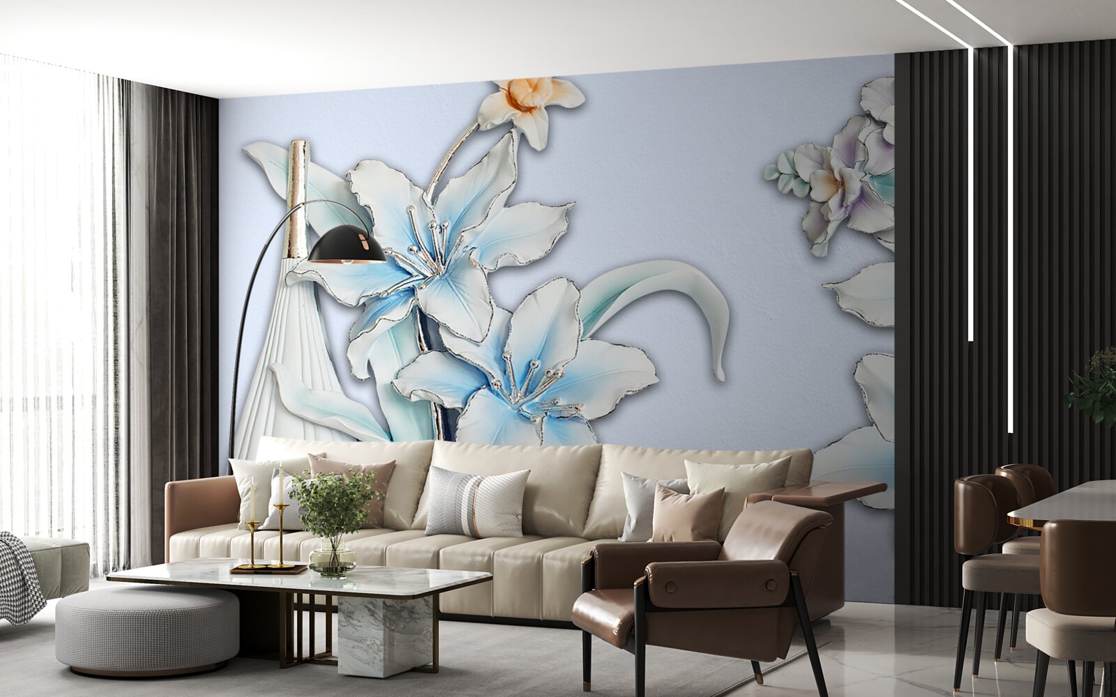 Fototapet buchet de crini albi și albaștri