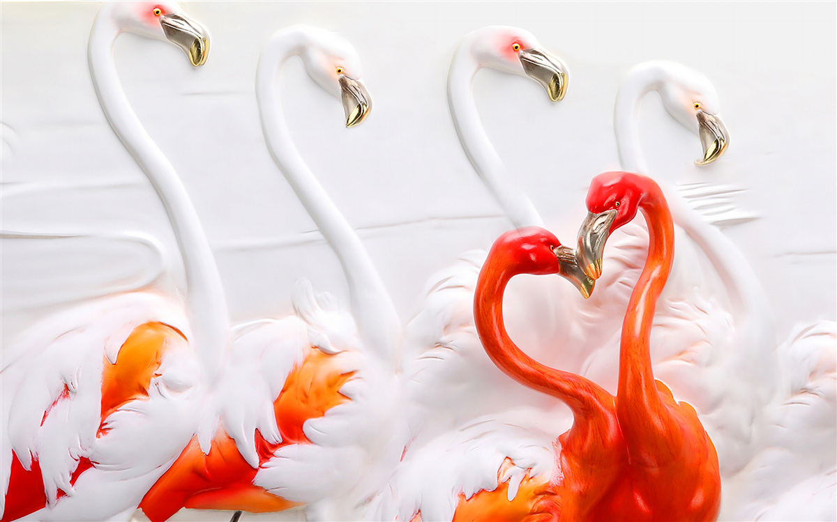 Fototapet flamingo în nuanțe de roz și alb