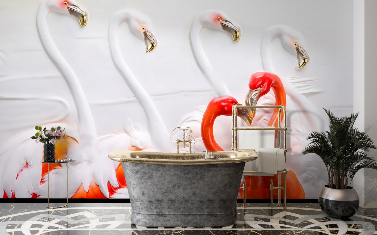 Fototapet flamingo în nuanțe de roz și alb