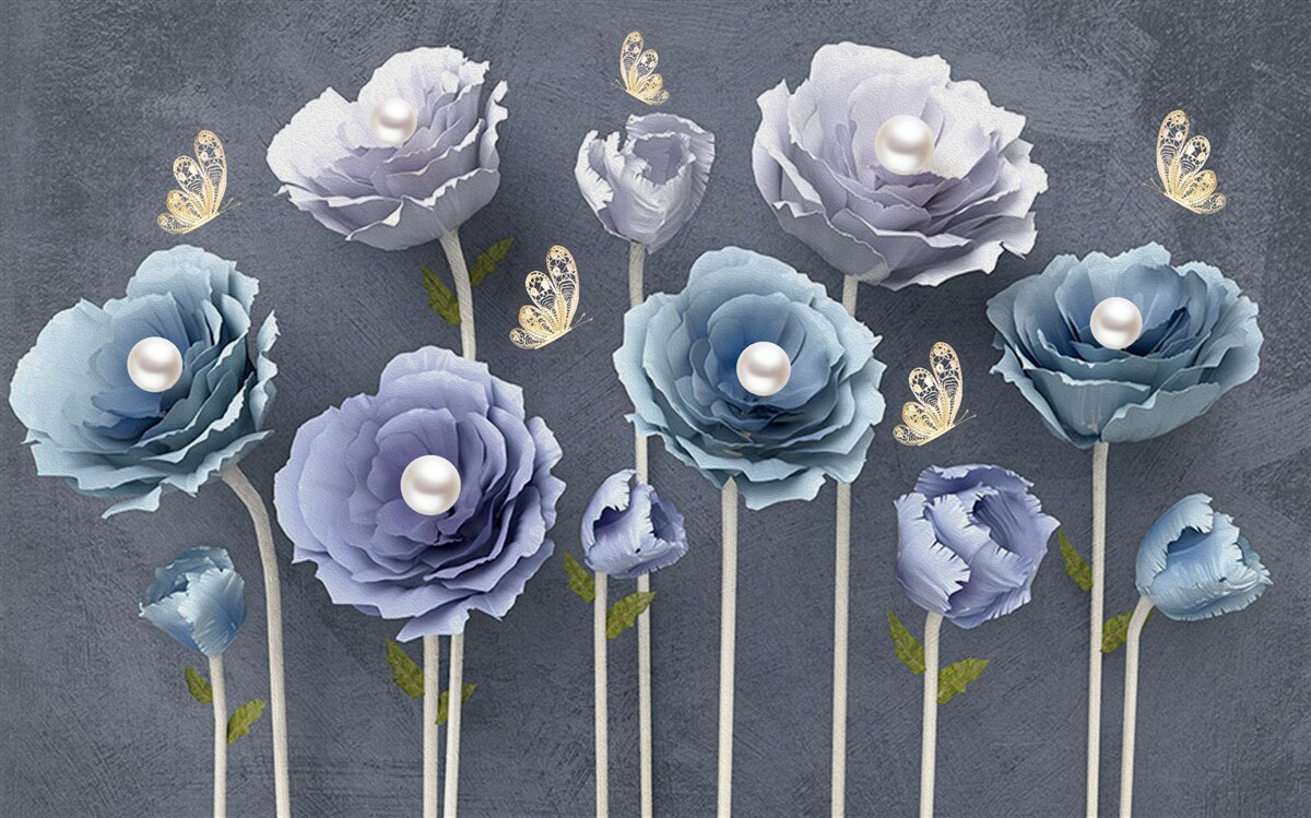 Fototapet maci grațioși albaștri și albi cu fluturi