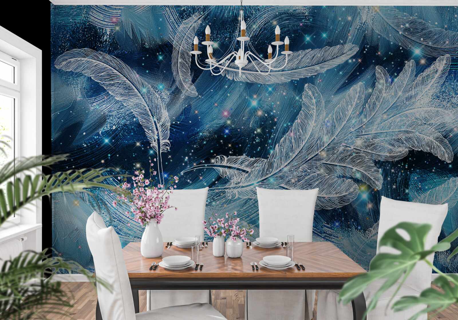 Fototapet un vânt puternic duce departe penele albe