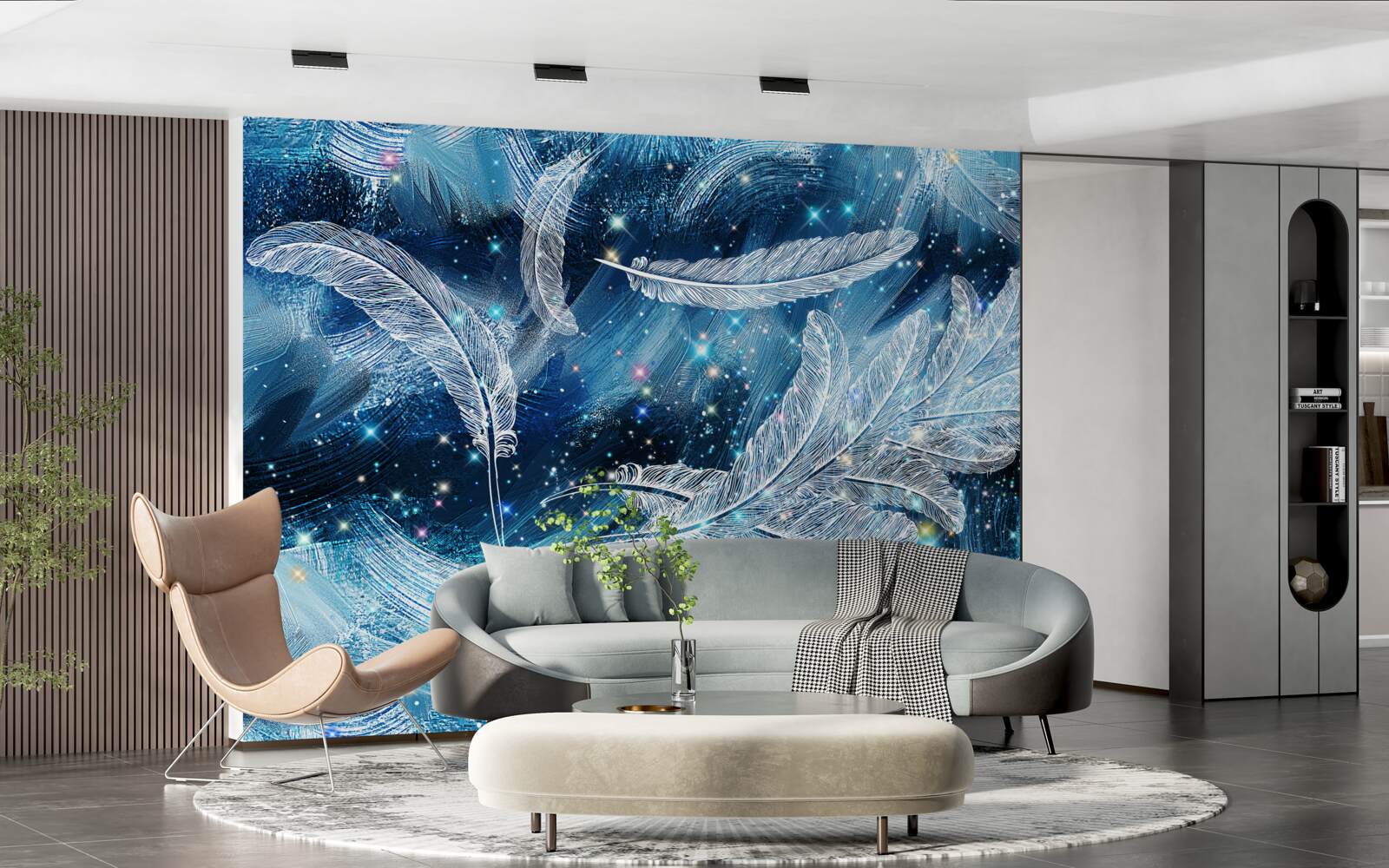 Fototapet un vânt puternic duce departe penele albe