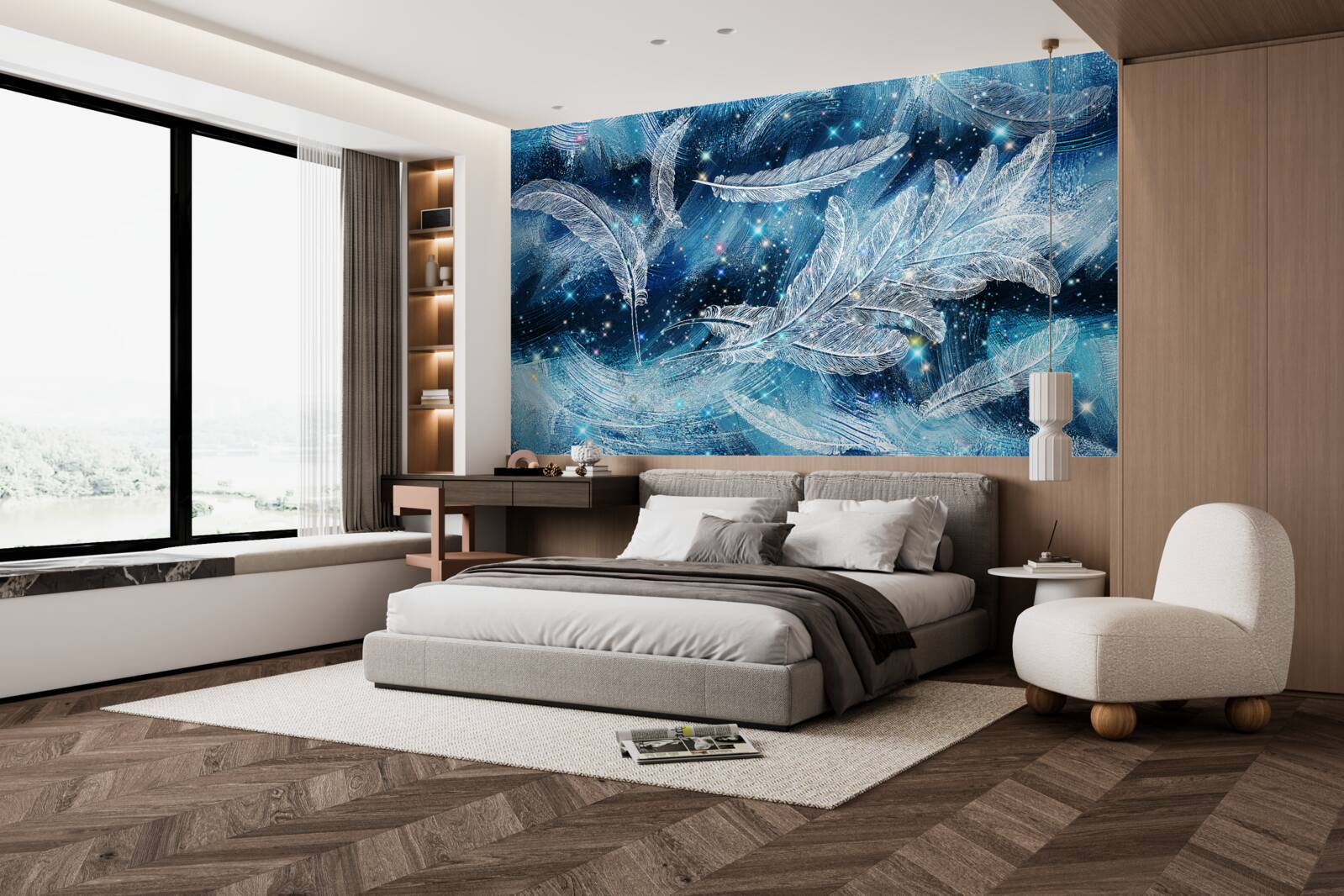 Fototapet un vânt puternic duce departe penele albe