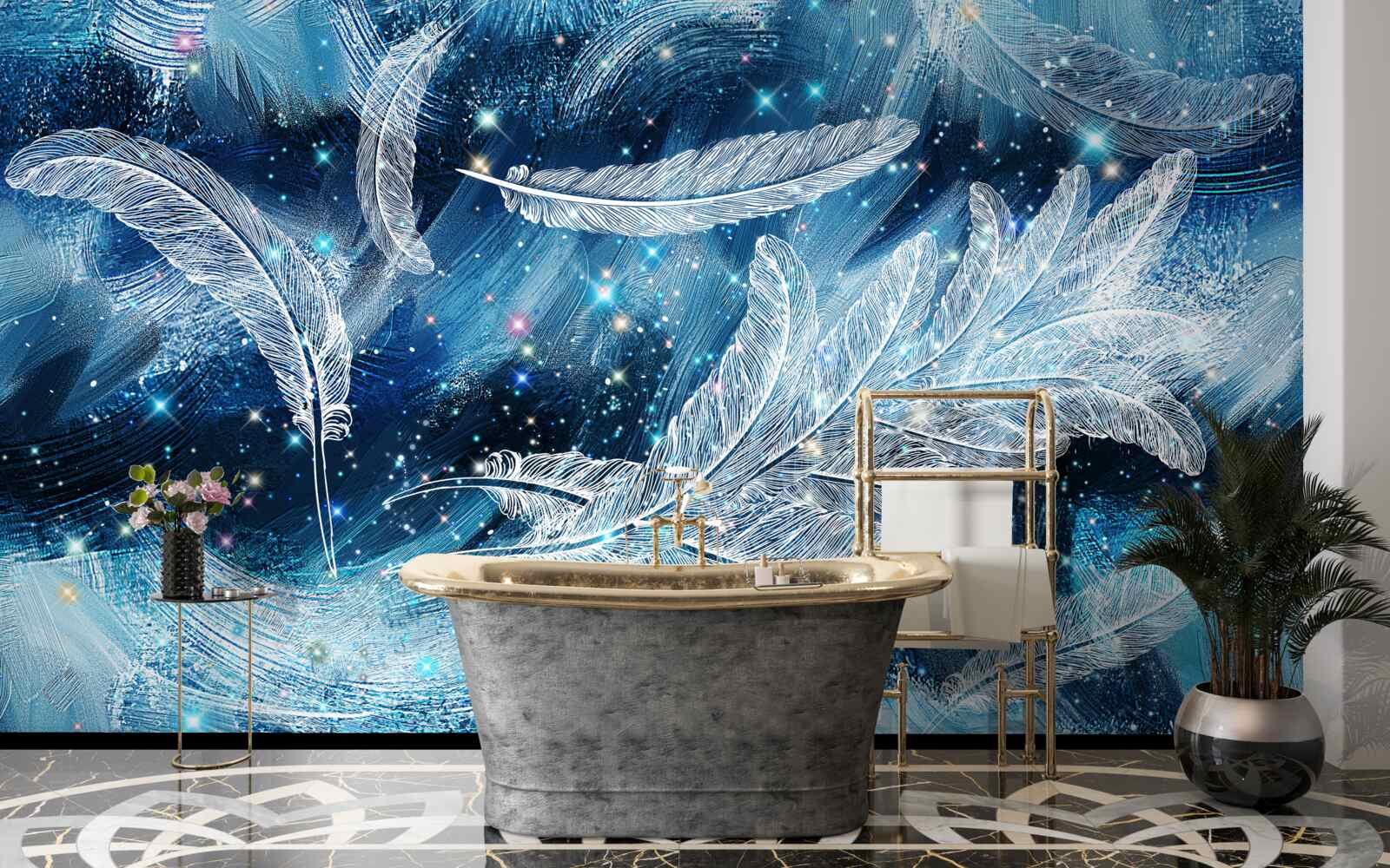 Fototapet un vânt puternic duce departe penele albe