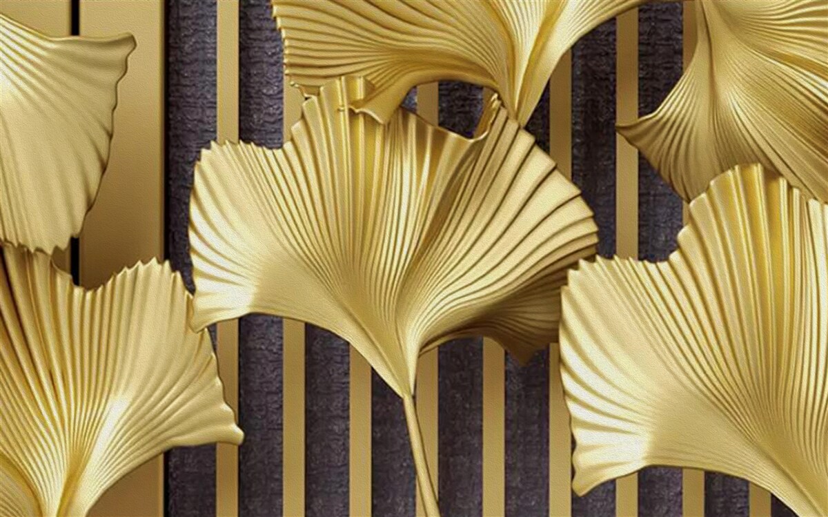 Fototapet frunze de ferigă în aur