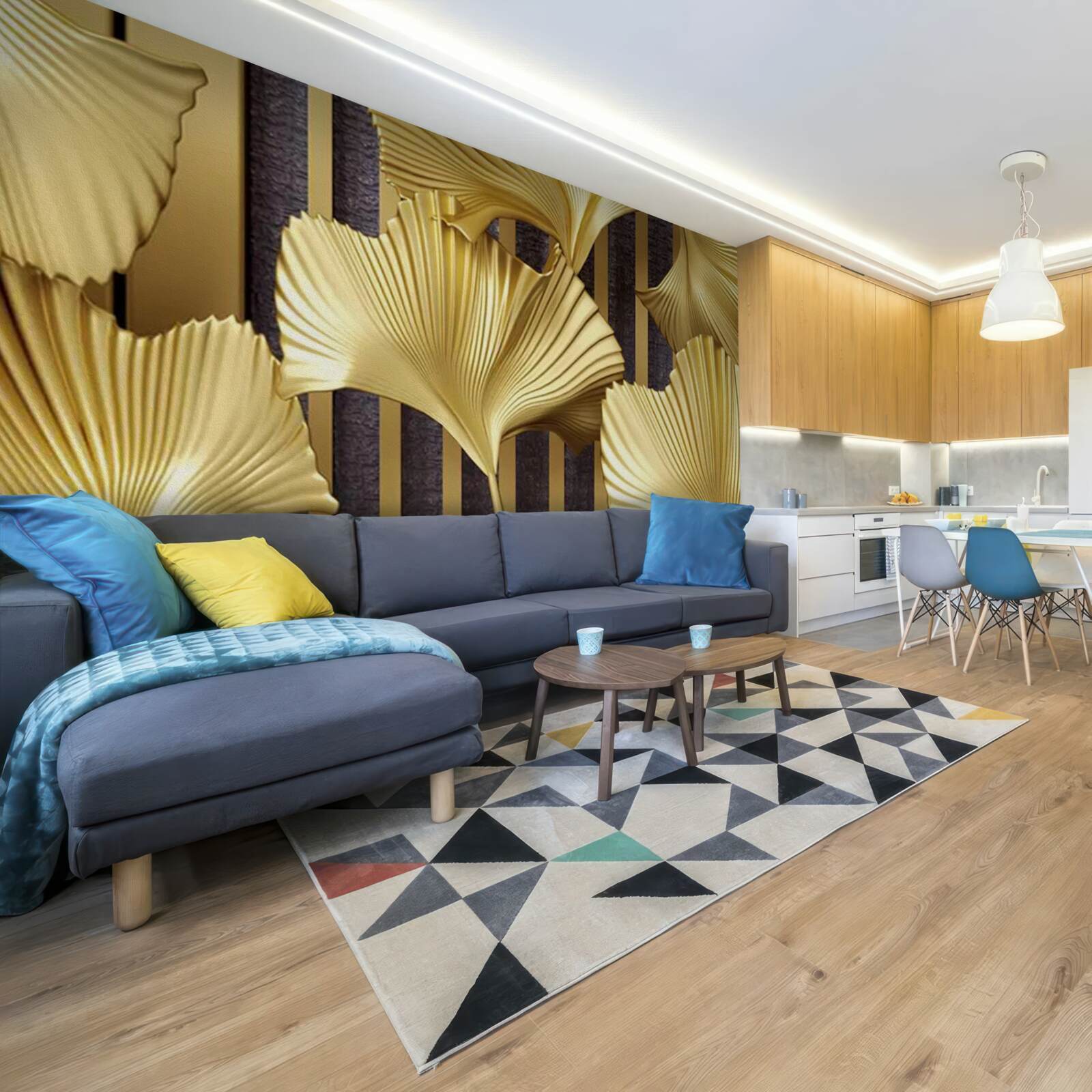 Fototapet frunze de ferigă în aur