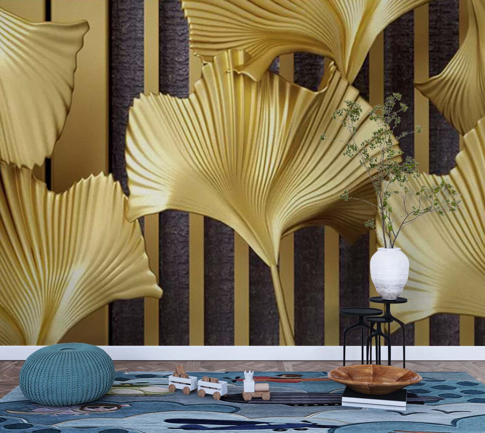 Fototapet frunze de ferigă în aur