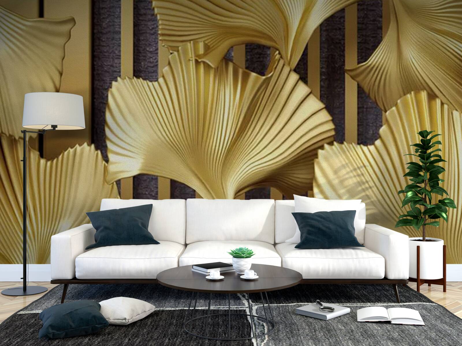 Fototapet frunze de ferigă în aur