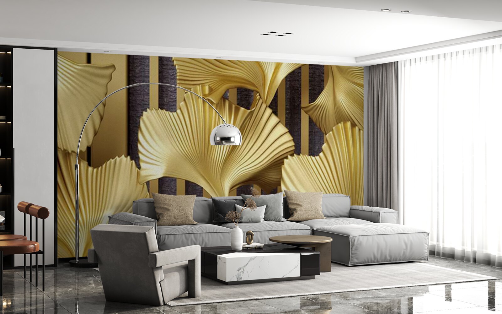 Fototapet frunze de ferigă în aur