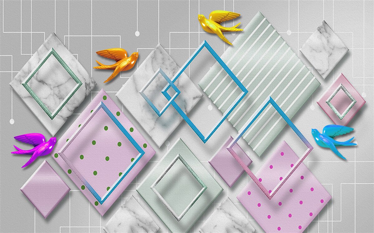 Fototapet abstracție multicoloră de păsări și figuri