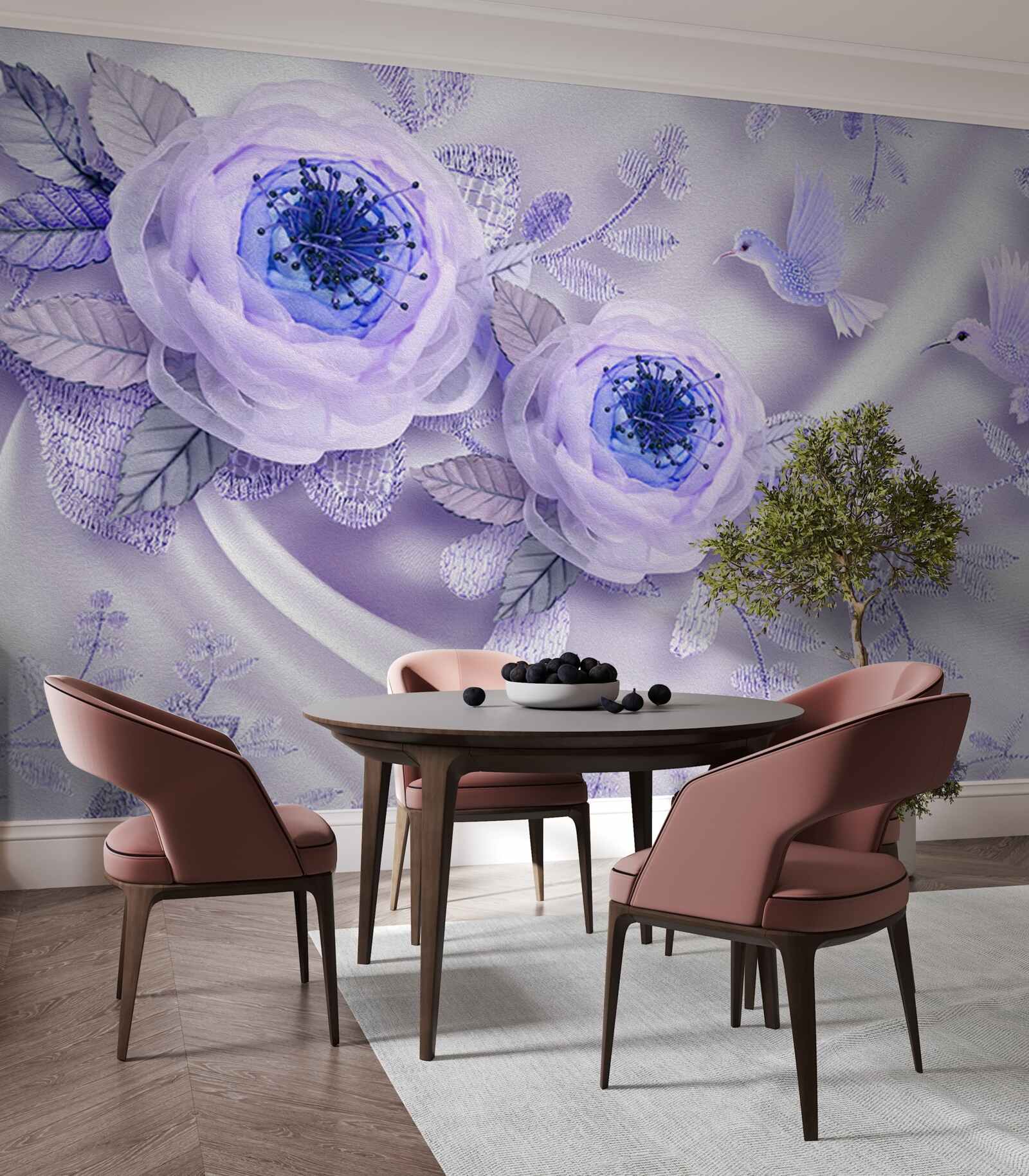 Fototapet diamantele împodobesc un trandafir alb pe țesătură de mătase