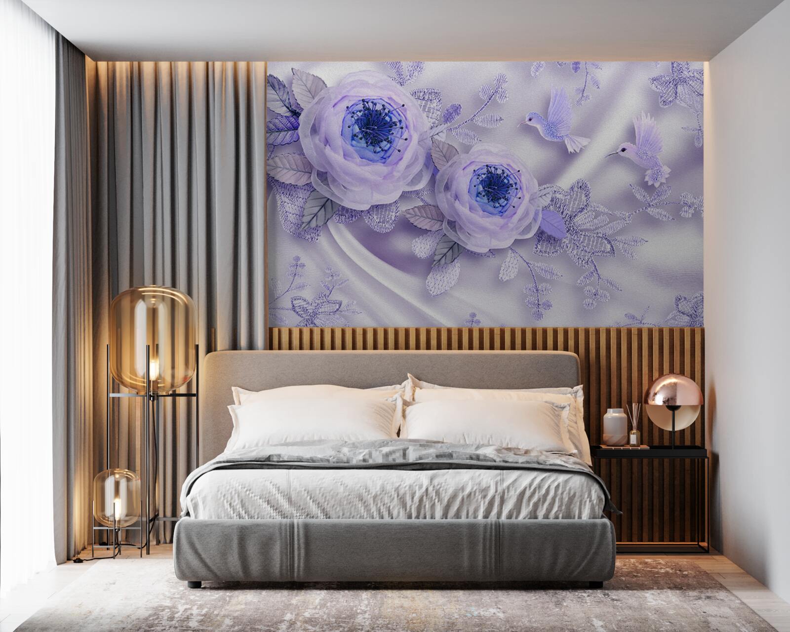 Fototapet diamantele împodobesc un trandafir alb pe țesătură de mătase