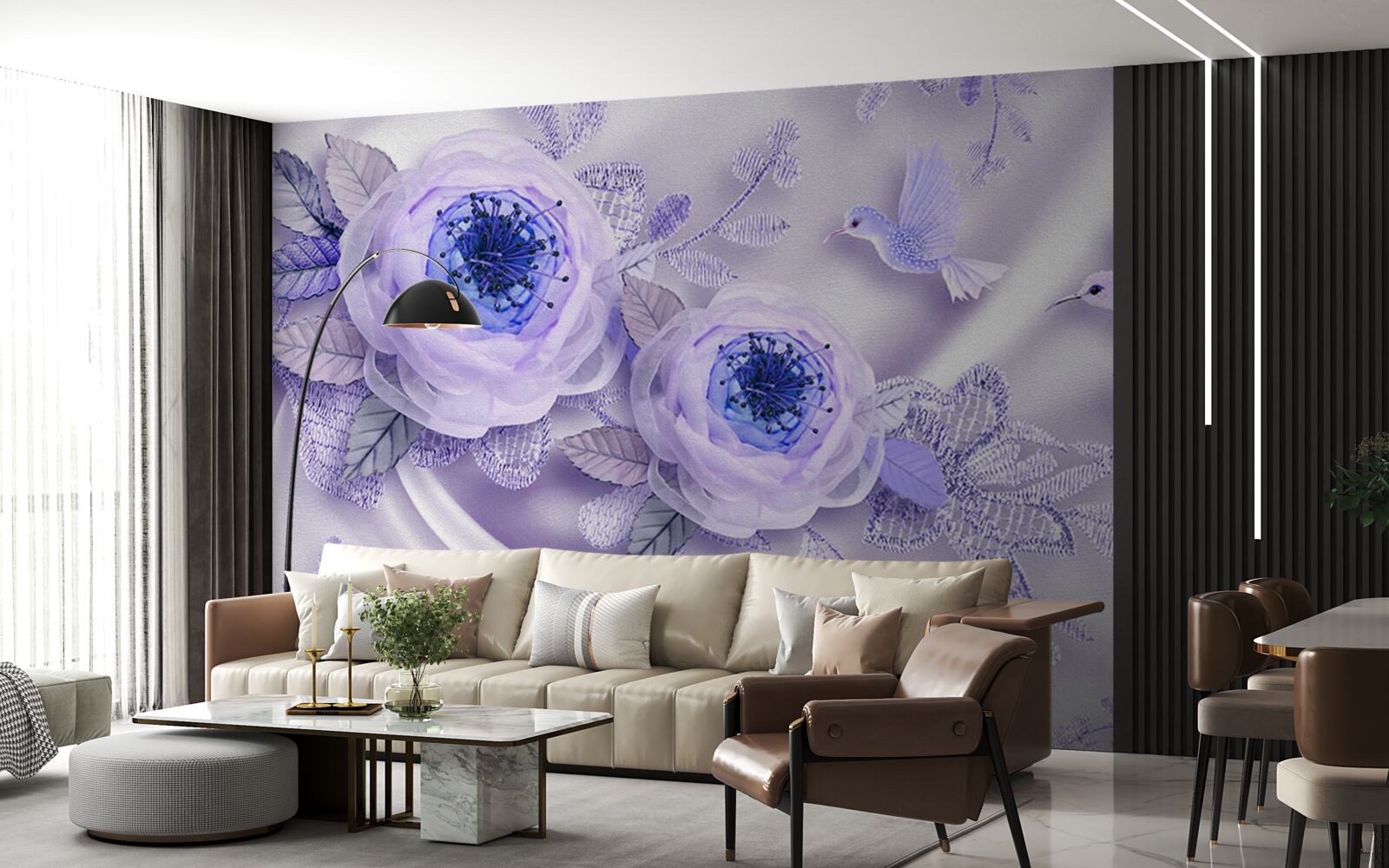 Fototapet diamantele împodobesc un trandafir alb pe țesătură de mătase