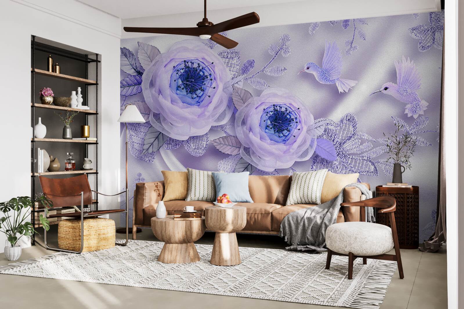 Fototapet diamantele împodobesc un trandafir alb pe țesătură de mătase