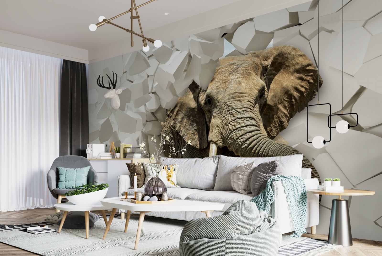 Fototapet Zid distrus de un elefant