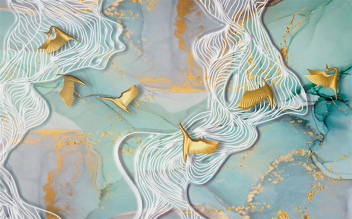 Fototapet păsări aurii se înalță pe cer