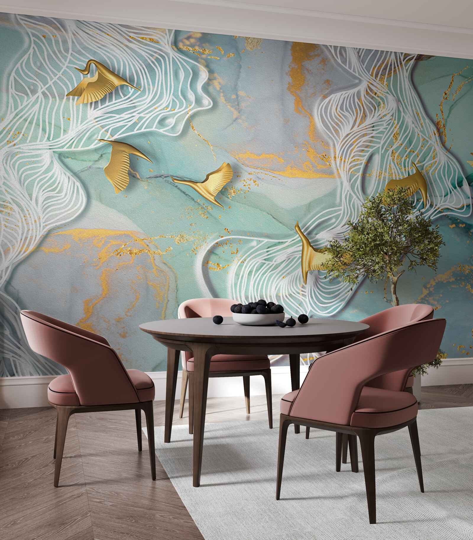 Fototapet păsări aurii se înalță pe cer