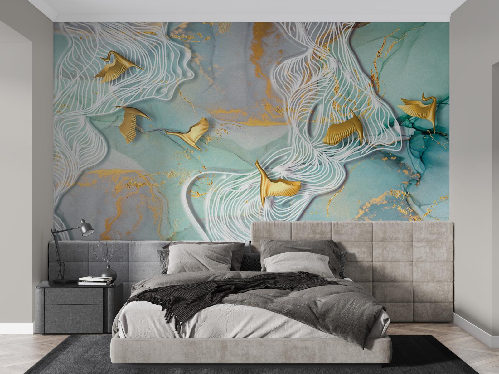 Fototapet păsări aurii se înalță pe cer