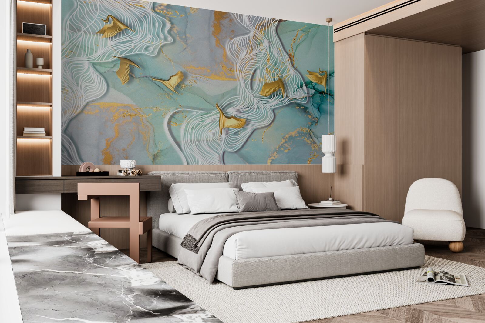 Fototapet păsări aurii se înalță pe cer