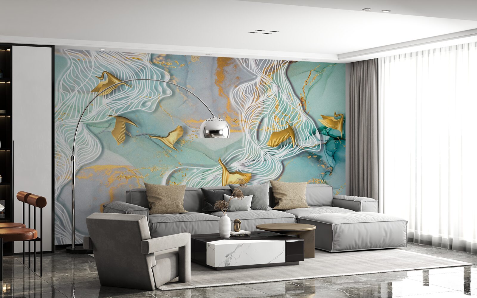 Fototapet păsări aurii se înalță pe cer