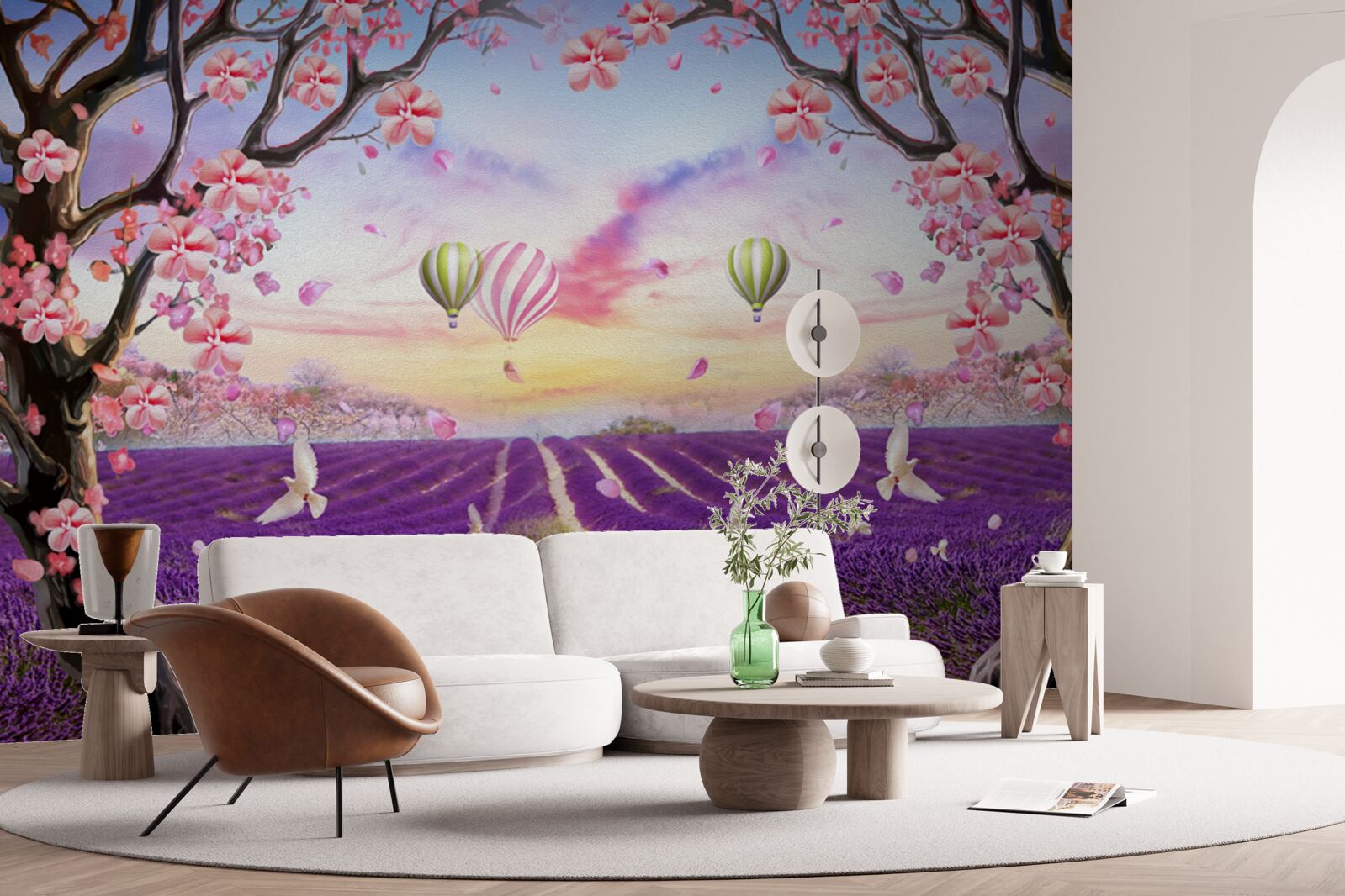 Fototapet baloane plutind deasupra câmpurilor de lavandă