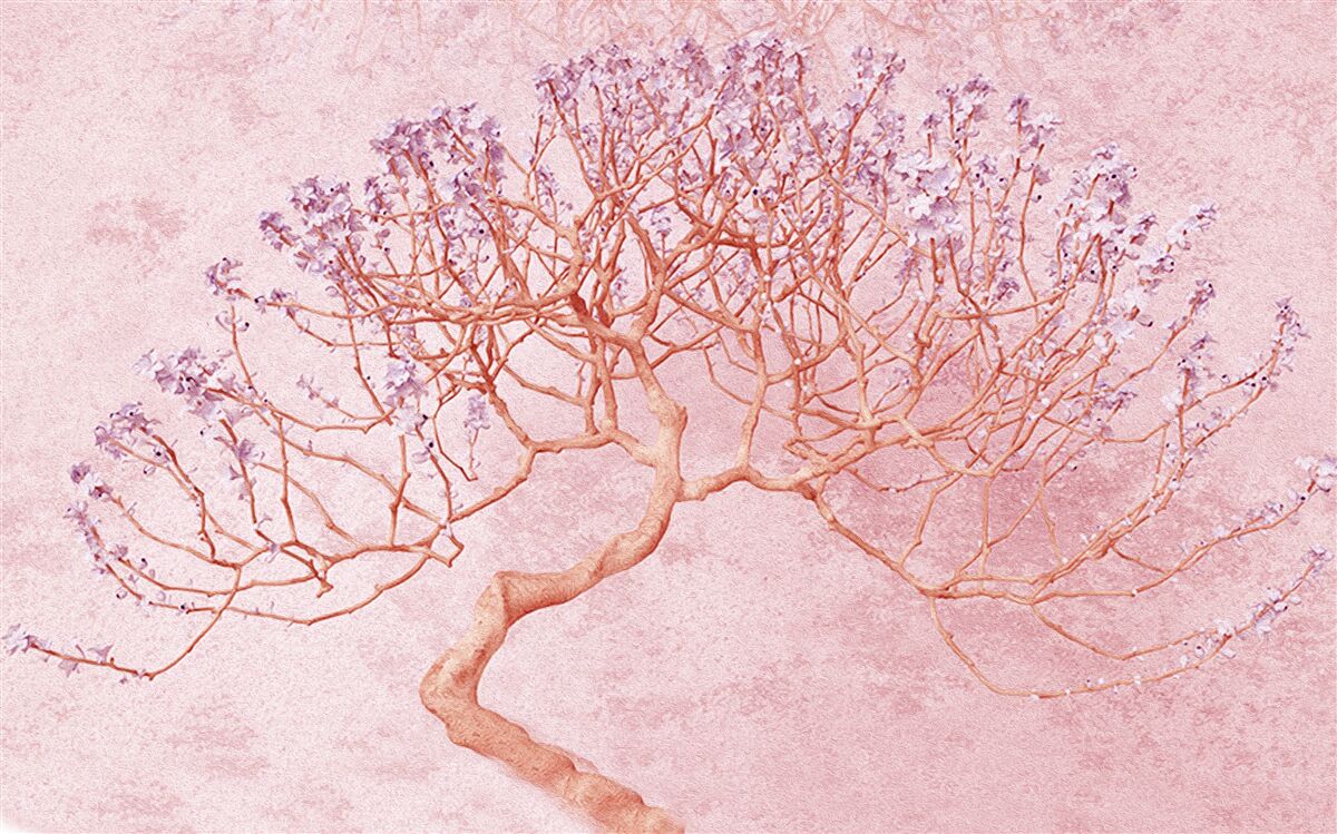 Fototapet copac înflorit cu flori roz delicate