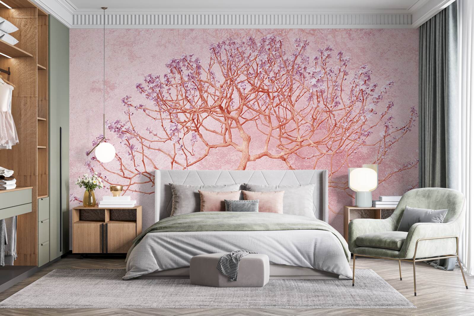 Fototapet copac înflorit cu flori roz delicate