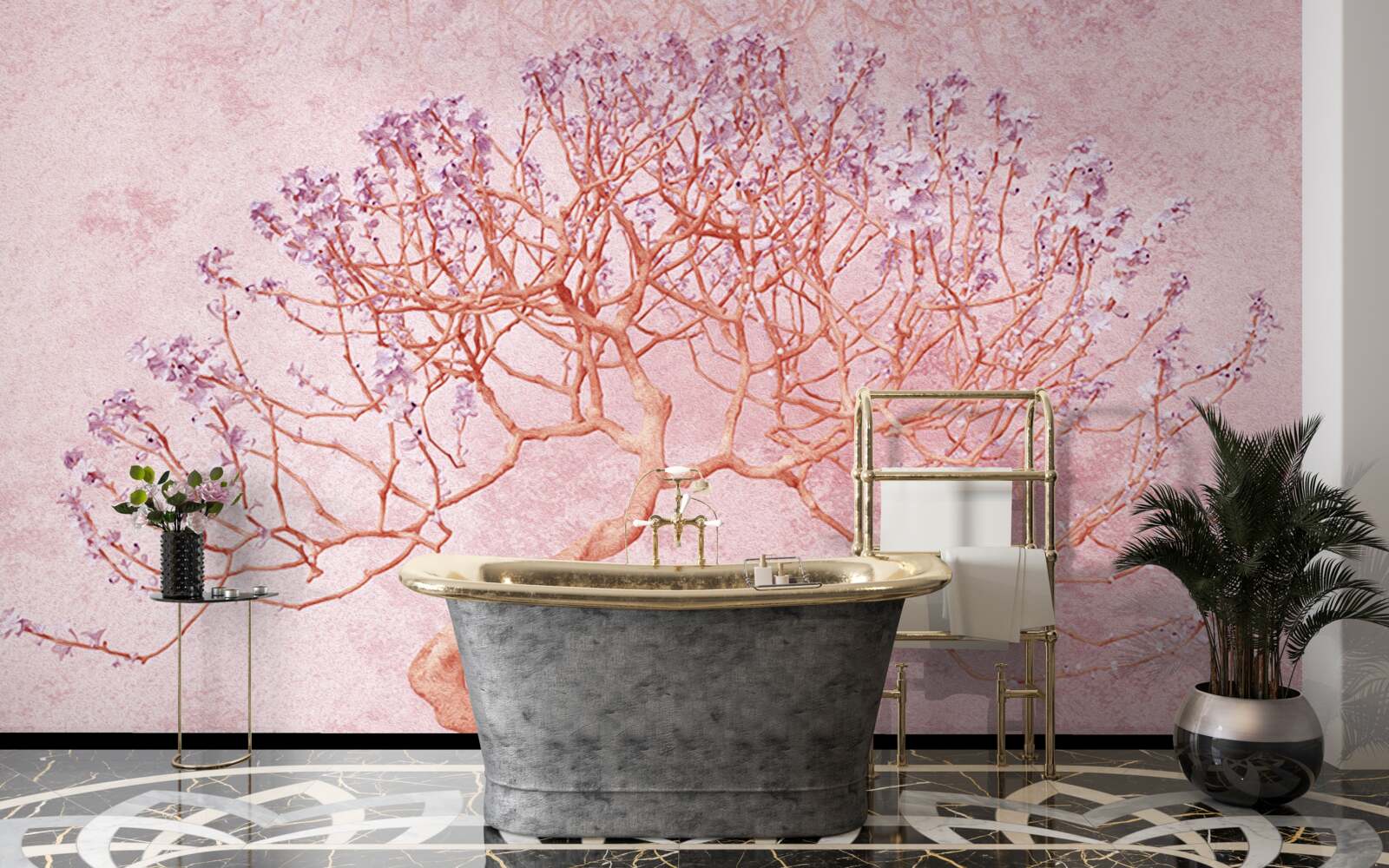 Fototapet copac înflorit cu flori roz delicate