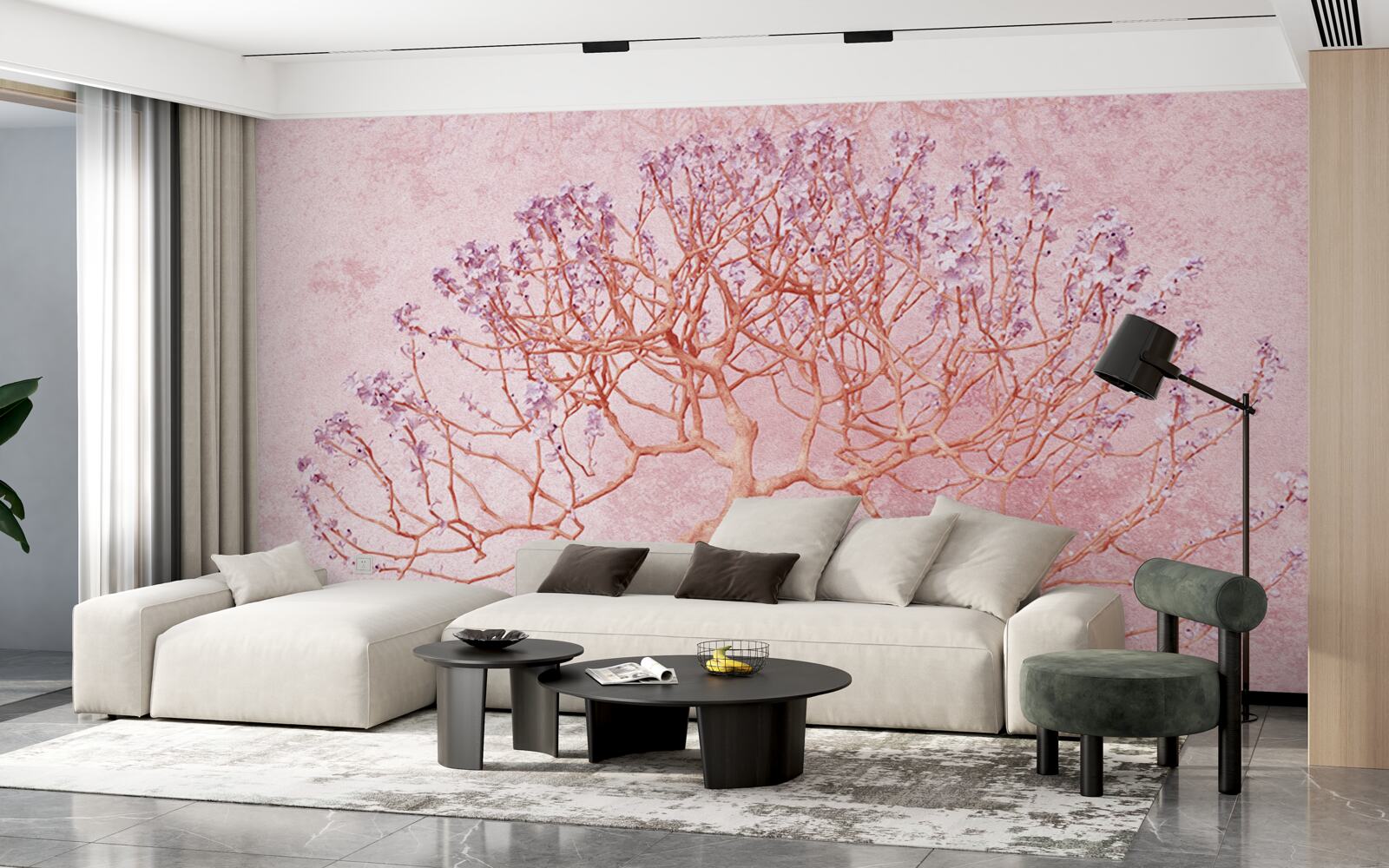 Fototapet copac înflorit cu flori roz delicate