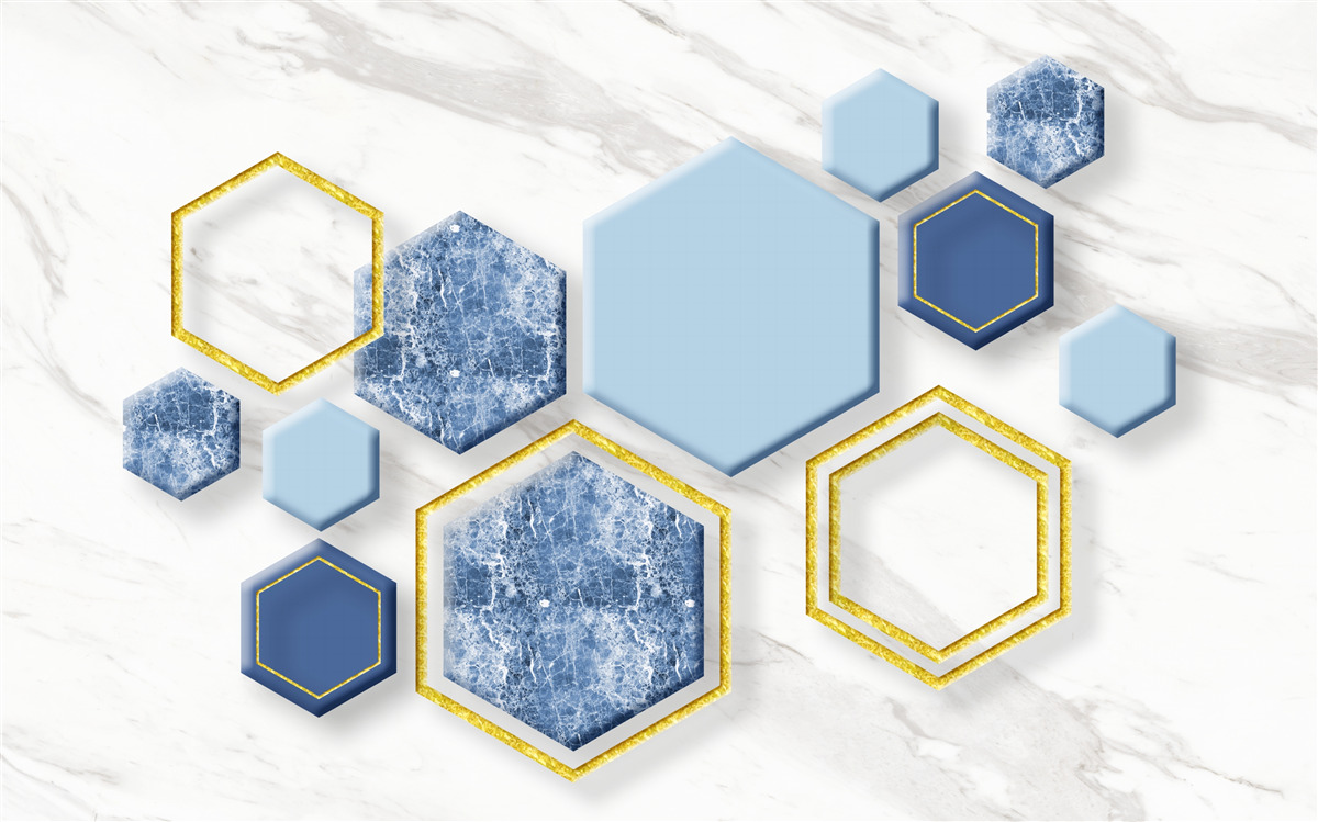 Fototapet imagini pentagonale din marmură cu margini aurii
