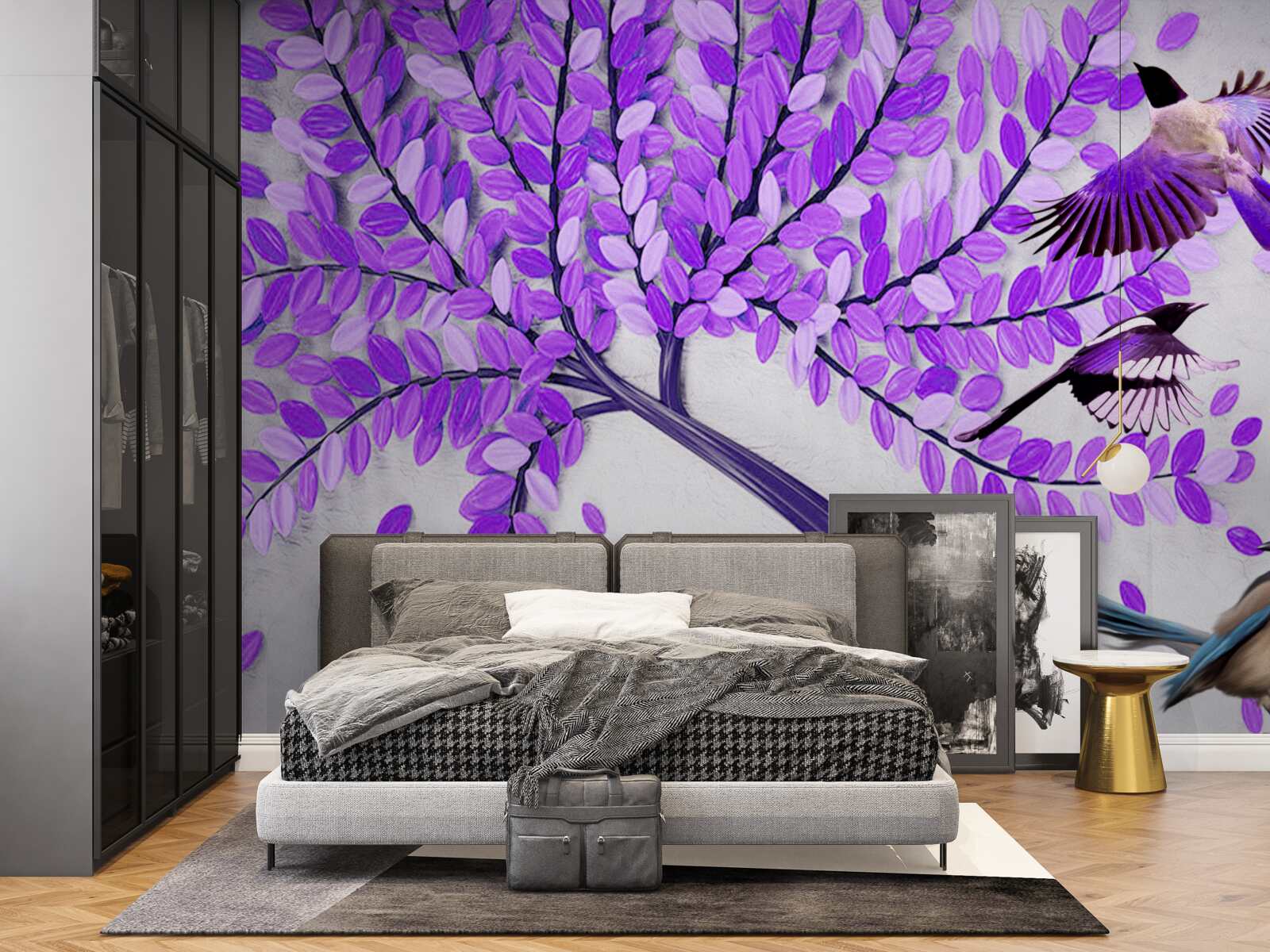 Fototapet Flori vii de liliac și pene de iarnă