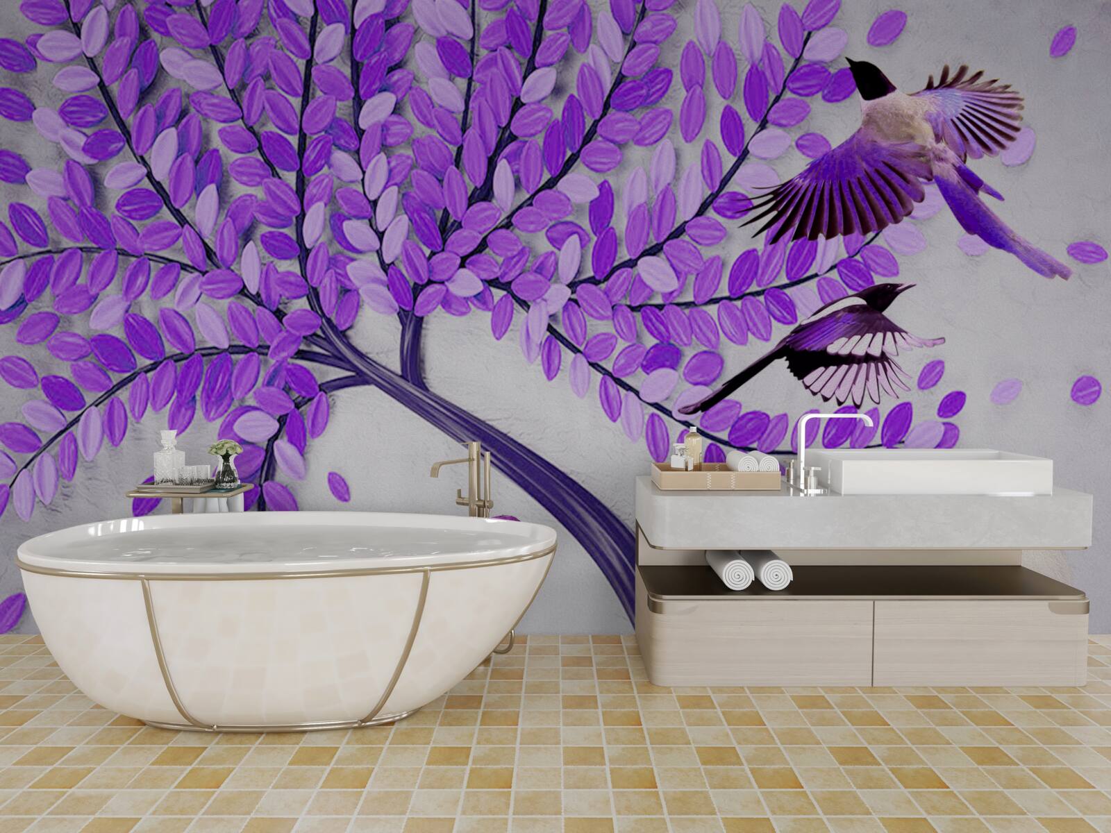 Fototapet Flori vii de liliac și pene de iarnă