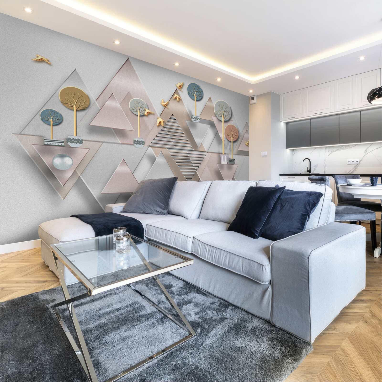 Fototapet reflexia pădurii în apă este prezentată ca o abstracție geometrică