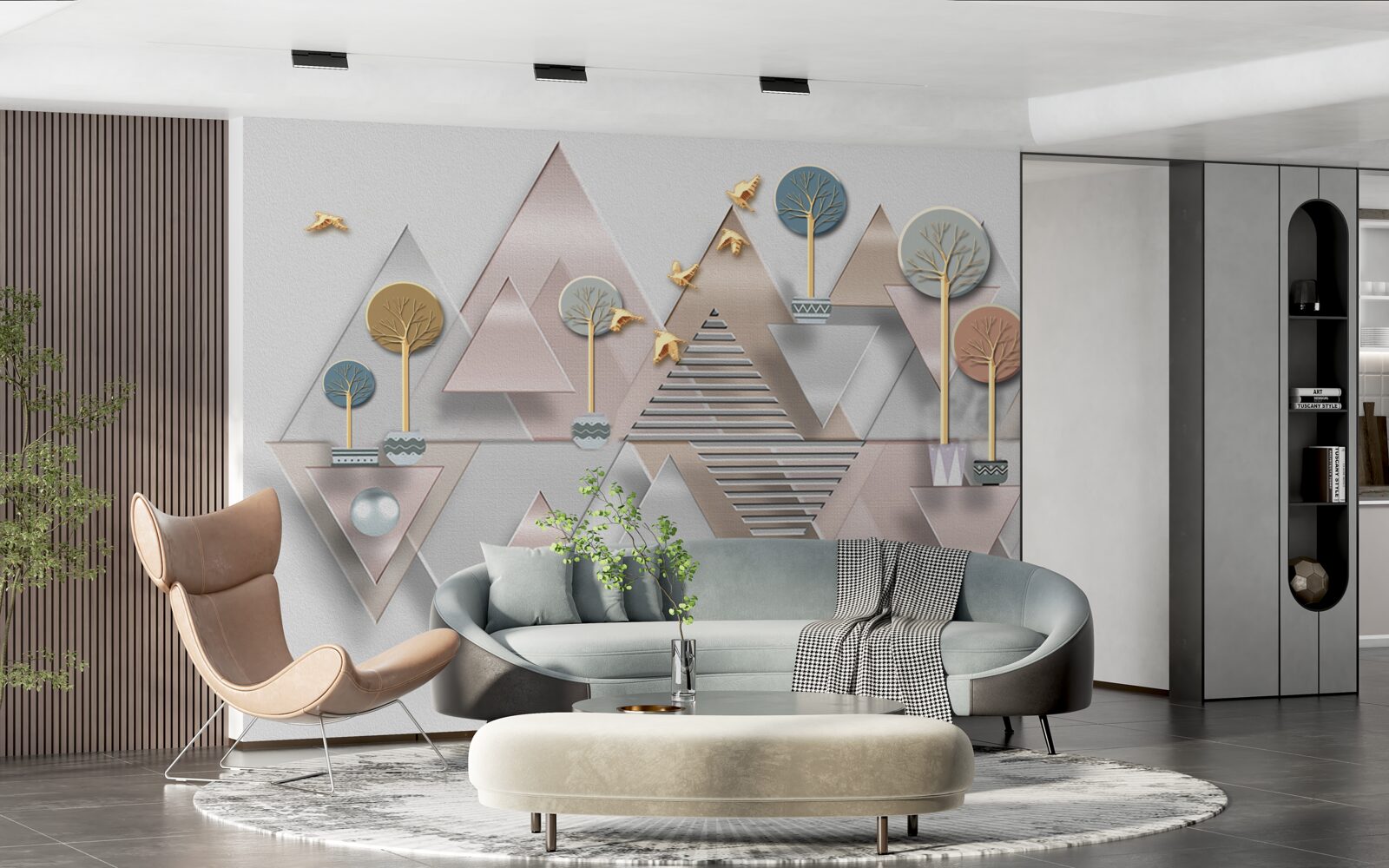 Fototapet reflexia pădurii în apă este prezentată ca o abstracție geometrică