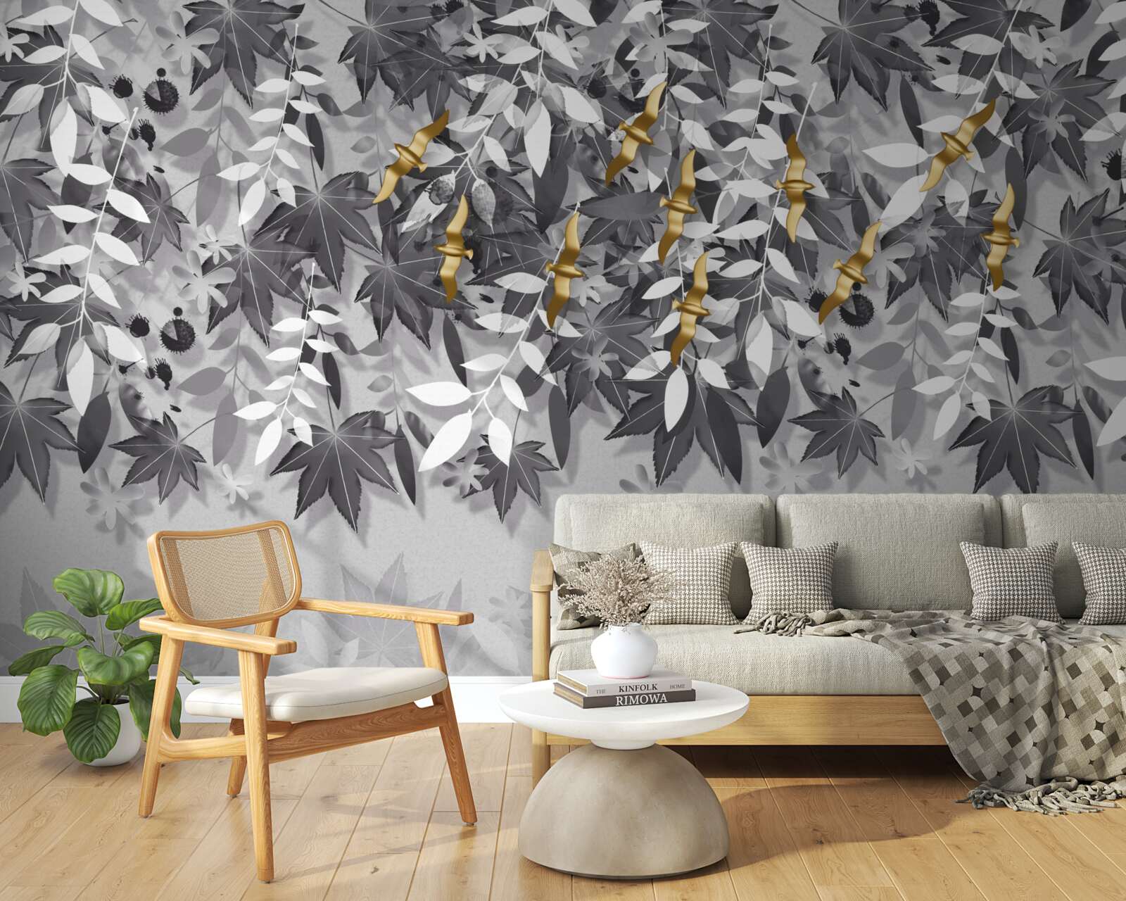 Fototapet ramurile sunt albe ca zăpada cu flori aurii