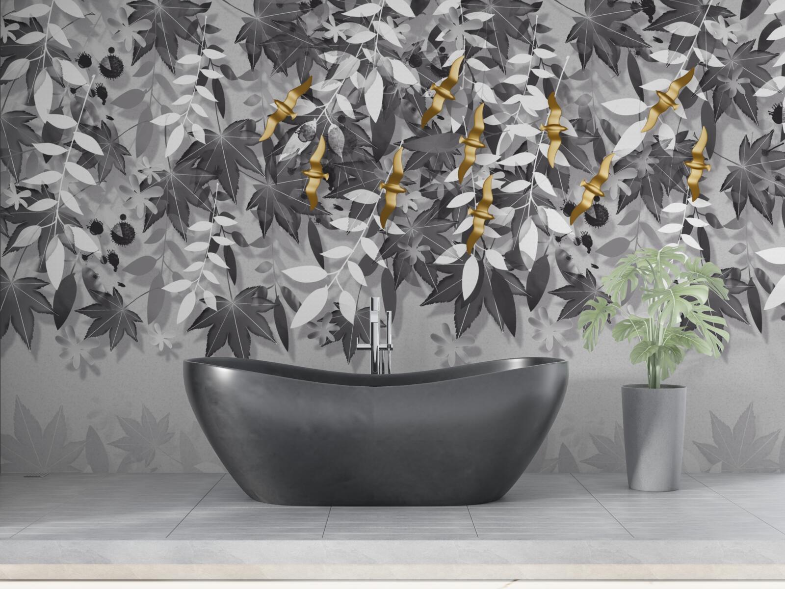 Fototapet ramurile sunt albe ca zăpada cu flori aurii