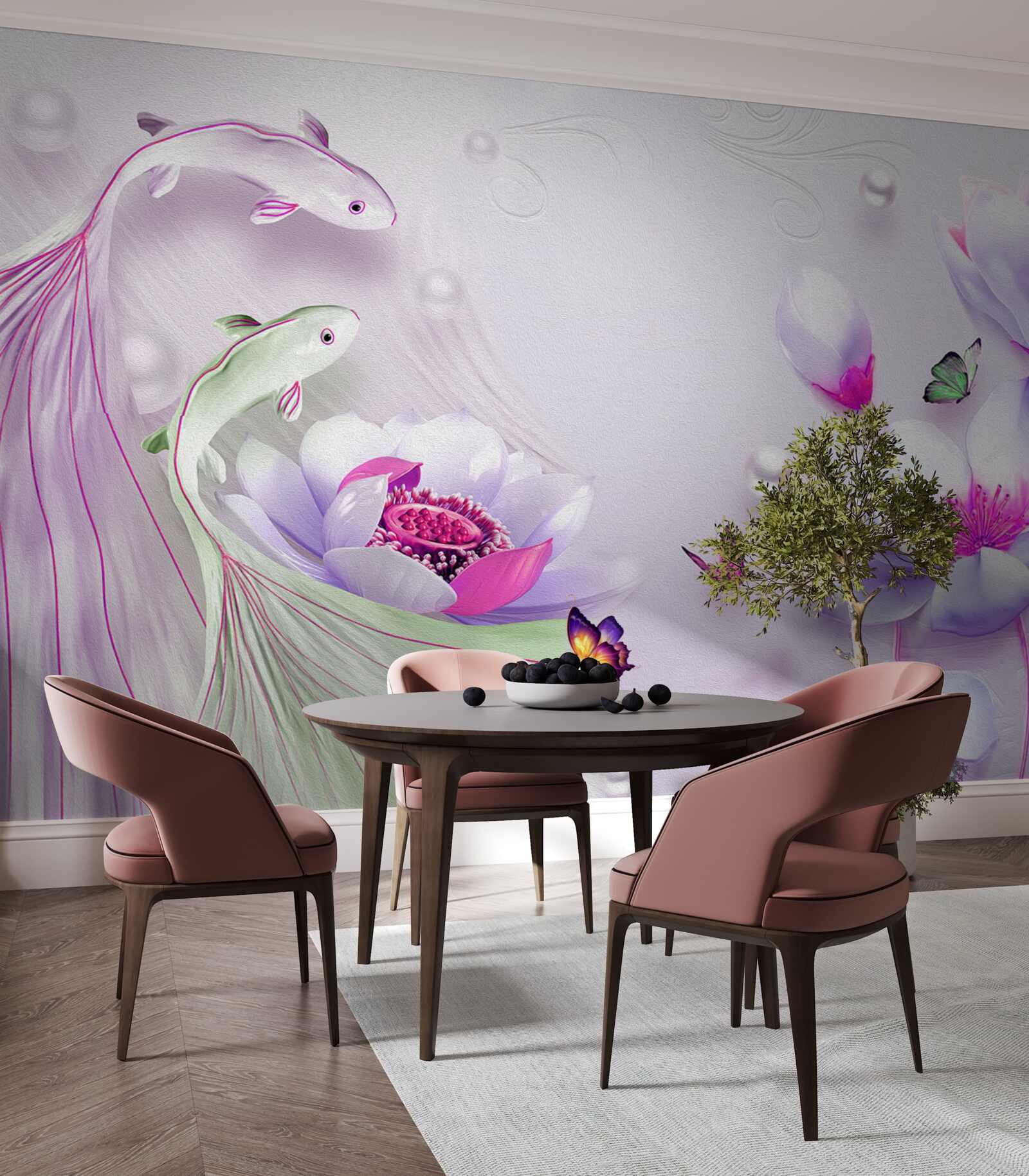 Fototapet Magnolie albă ca zăpada și pește mic