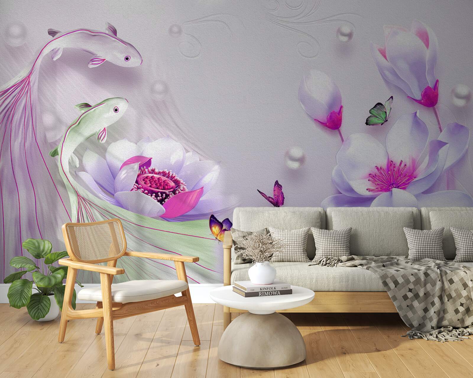 Fototapet Magnolie albă ca zăpada și pește mic