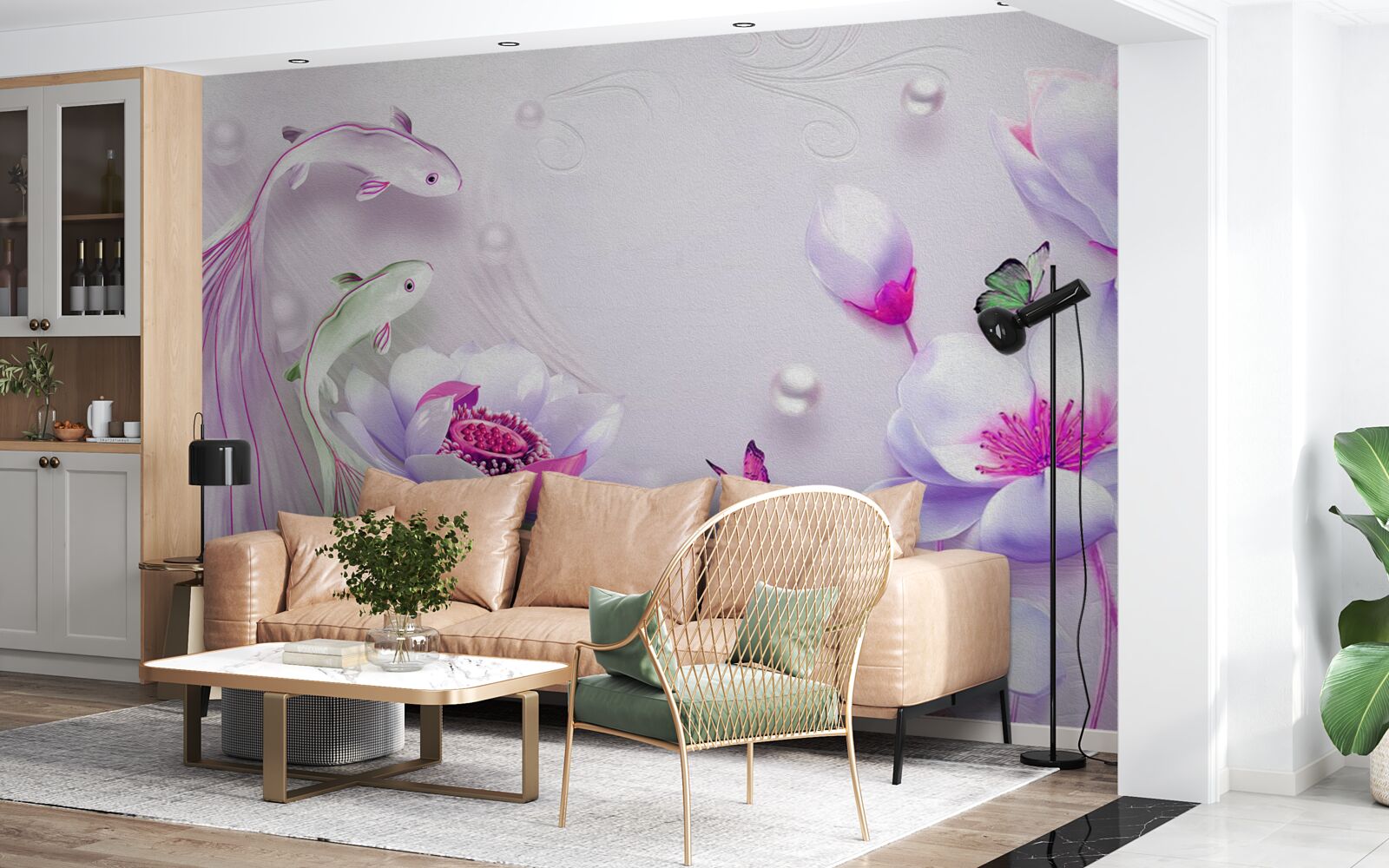 Fototapet Magnolie albă ca zăpada și pește mic