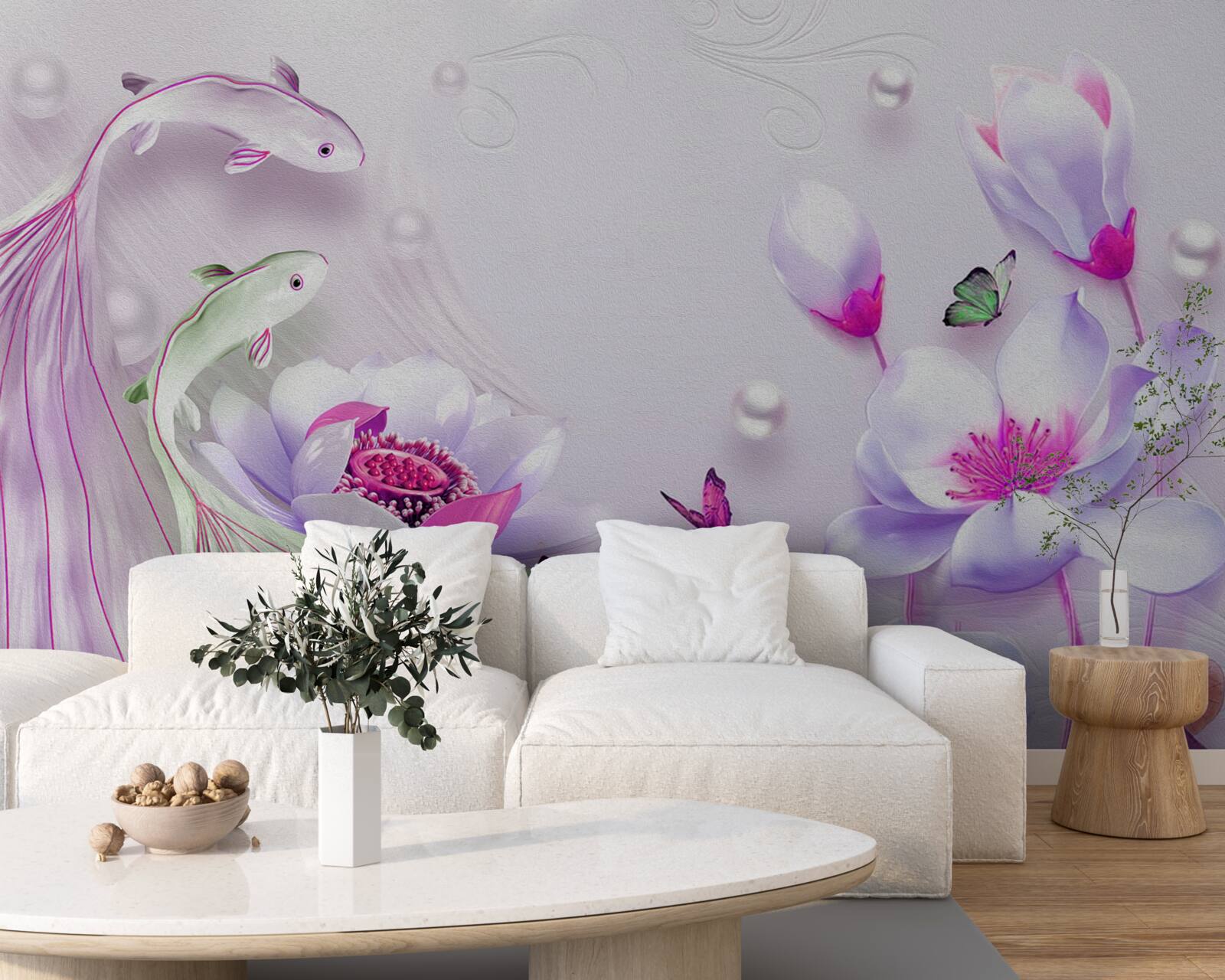 Fototapet Magnolie albă ca zăpada și pește mic