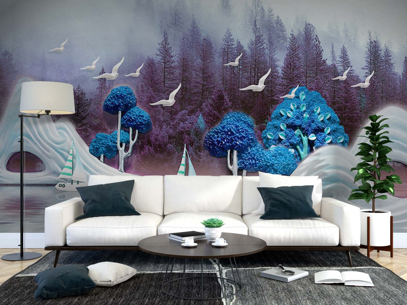 Fototapet corăbii pe velă navighează pe un lac întunecat