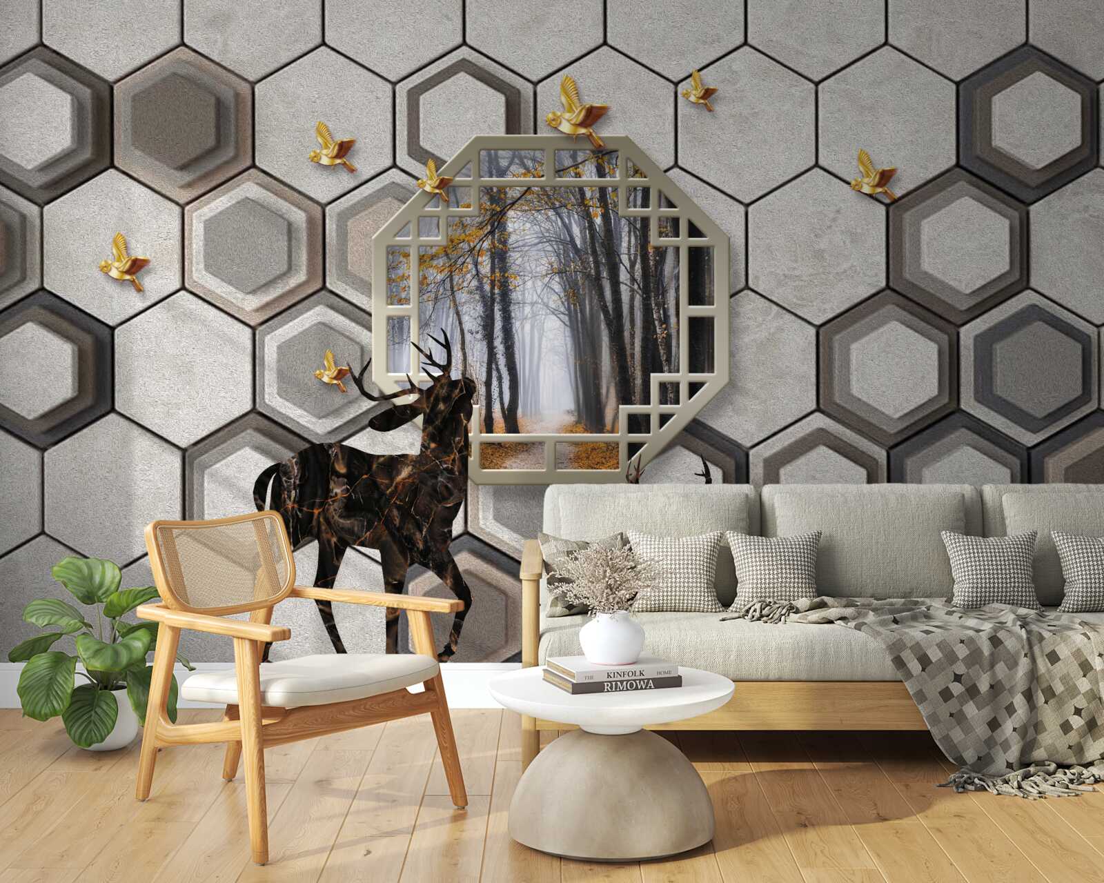 Fototapet cerb pe un fundal de pădure creat cu mozaicuri