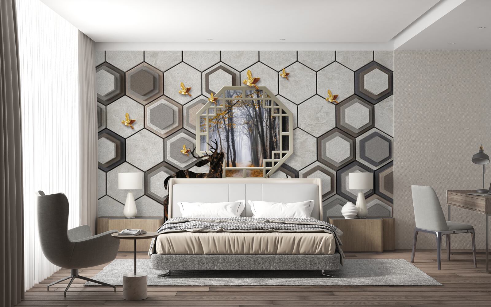 Fototapet cerb pe un fundal de pădure creat cu mozaicuri